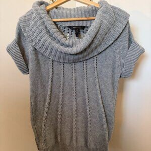 BCBGMAXAZRIA Gray Cowl Neck Open Knit Short Sleeve Sweater S